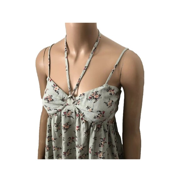 American Eagle Floral Halter Tank Top Size S Cutout Cami Green - Picture 6 of 6